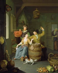 Interiør med et par, der fejrer
